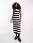 Фото #4 товара Monki knitted stripe sleeveless midi dress in black and white