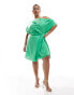 ASOS DESIGN Curve exclusive satin off shoulder mini dress in green 50 - фото #2