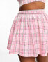 Collective the Label Petite exclusive mini skirt co-ord in pink check sequin