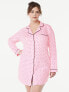 Joyspun Women’s Cotton Blend Pink Long Sleeve Notch Collar Sleepshirt Size M