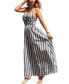 Women's Blue Striped Front Twist Keyhole Midi Beach Dress