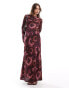 ASOS DESIGN viscose slash neck maxi dress in red blurred floral print