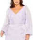 ფოტო #3 პროდუქტის Plus Size Striped Faux Wrap Bishop Sleeve Gown