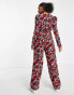 Monki jumpsuit with long sleeves in red all over print