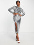 Фото #1 товара Extro & Vert maxi skirt with high split in silver sequin co-ord