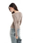 Фото #3 товара Cotton On scoop rib long sleeve top in taupe