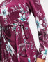 Liquorish satin modest maxi dress in wine placement floral