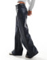 ONLY faux leather wide leg trousers in dark blue Синий, S - EU 36 - фото #5