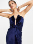 Фото #3 товара ASOS DESIGN front knot plunge v wire velvet maxi dress in midnight blue