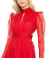 Фото #2 товара Women's Chiffon High Neck Keyhole Puff Sleeve Lace Up Gown