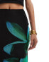 Kaiia mesh column side split maxi skirt co-ord in black and green flower print