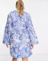 Фото #8 товара Pieces Premium kimono sleeve wrap mini dress in blue jacquard