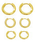 14K Gold Plated 3-Huggie Hoop Earrings Set with 1-Crystal Hoop