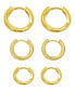 14K Gold Plated 3-Huggie Hoop Earrings Set with 1-Crystal Hoop