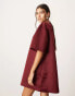 Фото #3 товара ASOS EDITION satin structured boxy t-shirt mini dress with pockets in burgundy