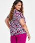 ფოტო #2 პროდუქტის Plus Size Printed V-Neck Short-Sleeve Top