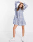 Фото #8 товара New Look high neck ruffle detail mini dress in blue check