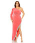 Фото #1 товара Women's Plus Size Long Sleeve One Shoulder Fringe Embellished Gown