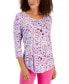 Women's Scoop Neck 3/4 Sleeve Printed Knit Top, Created for Macy's