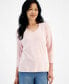 Фото #1 товара Petite V-Neck 3/4-Sleeve T-Shirt, Created for Macy's