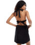 Фото #3 товара The Frolic birdie cross tie detail open back mini beach dress in black