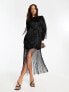 ASOS DESIGN embellished fringe beaded mini dress with beaded hem in black