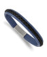 ფოტო #1 პროდუქტის Stainless Steel Polished Blue and Black Faux Leather Bracelet