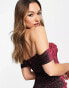 Фото #6 товара Lavish Alice glitter velvet off shoulder midi dress in burgundy