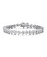 Sterling Silver with Rhodium Plated Clear Round Cubic Zirconia 3-Stone Triangular Link Bracelet