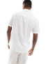 ASOS DESIGN regular fit linen look roll sleeve revere collar shirt in white