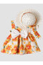 Фото #1 товара Kidex's Çiçek Desenli Fiyonklu Şapkalı Kız Bebek Elbise