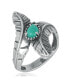 Southwestern Double Feather Ring-Sterling Silver Band with Turquoise Gemstone, Size 5 - 7