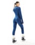 Фото #3 товара Threadbare Ski ribbed zip through base layer jumpsuit in navy