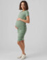 Mamalicious Maternity 2 function nursing short sleeved ruched side midi dress in sage green