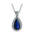 Bling Jewelry classic Bridal Jewelry Pear Shape Solitaire Teardrop Halo AAA 15CT CZ Simulated Blue Sapphire Pendant Necklace For Women Prom Bridesmaid Wedding Rhodium Plated