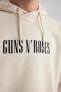 Guns N' Roses Boxy Fit Kapüşonlu Baskılı Sweatshirt