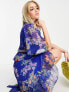 Hope & Ivy flutter sleeve wrap mini dress in cobalt floral