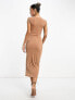 Фото #5 товара ASOS DESIGN short sleeve midi dress with cut out bodice in taupe