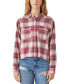 Women's Cotton Raw Edge Plaid Cropped Button Down Top