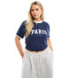 Фото #1 товара 4th & Reckless Plus exclusive Paris logo contrast trim t-shirt in navy