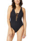 Фото #1 товара Women's Lace-Up Low-Back One-Piece Swimsuit