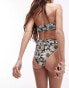 Topshop high waist high leg bikini bottoms in khaki daisy print