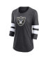 Women's Heathered Charcoal Las Vegas Raiders Primary Logo 3/4 Sleeve Scoop Neck T-shirt