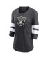 ფოტო #3 პროდუქტის Women's Heathered Charcoal Las Vegas Raiders Primary Logo 3/4 Sleeve Scoop Neck T-shirt