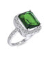 Fashion Rectangle Solitaire Cubic Zirconia CZ Pave Simulated Emerald Green Art Deco Style Cocktail Statement Ring For Women