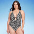 Women's Double Strap Plunge One Piece Swimsuit - Shade & Shore Black Animal