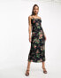 Фото #1 товара The Frolic rose print midaxi cami dress in black