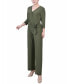 ფოტო #3 პროდუქტის Petite Short 3/4 Sleeve Belted Wide Leg Jumpsuit