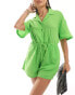 ASOS DESIGN beach double gauze oversized shirt playsuit in green