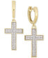 ფოტო #1 პროდუქტის Men's Diamond Cross Dangle Huggie Hoop Earrings (1/4 ct. t.w.) in 10k Gold